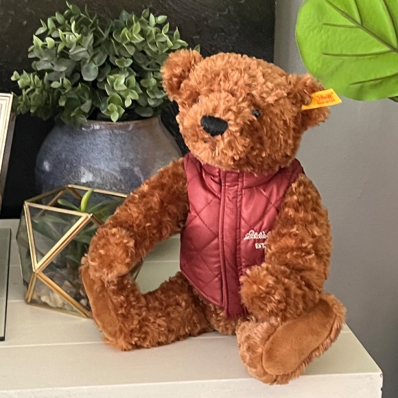 Steiff Knopf EDDIE BAUER #1777 Teddy Bear Sitting w/ Puffer Vest Brown 2008 - Picture 1 of 11